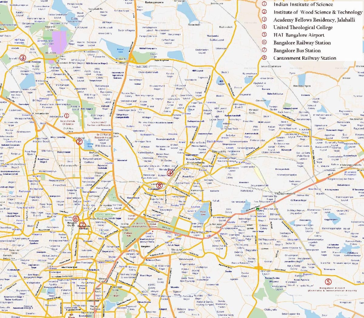 leið kort Bangalore