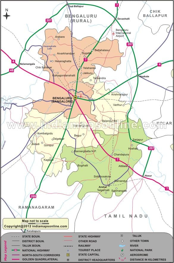 kort af Bangalore suður