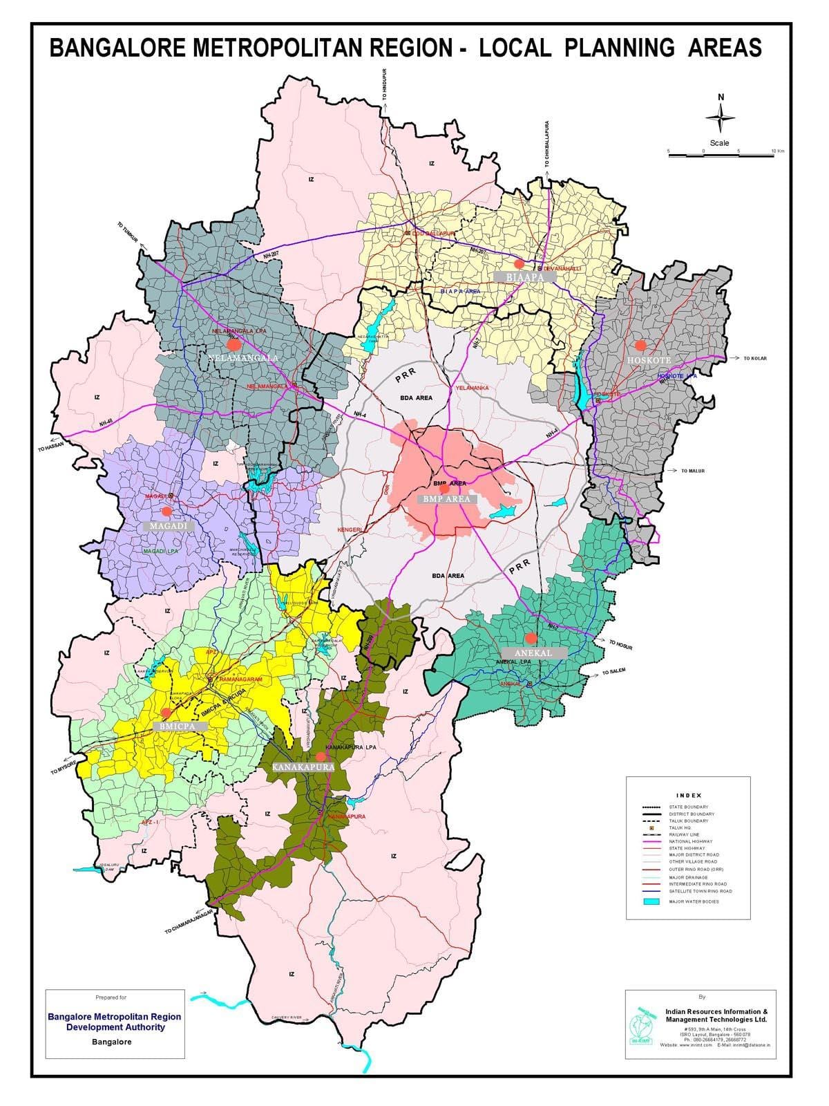 Bangalore kort með svæði