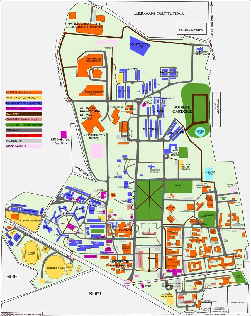 kort af IISC Bangalore